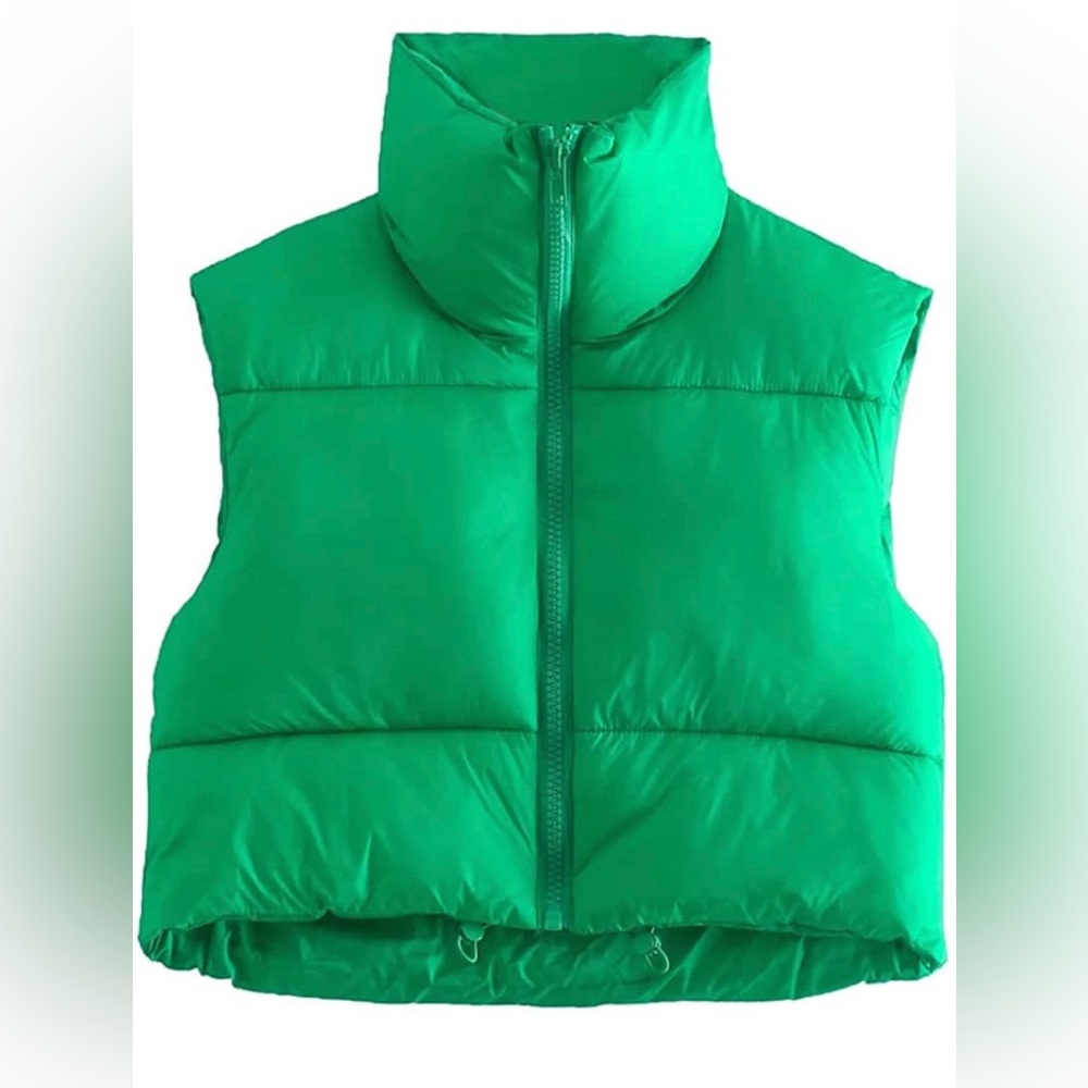green puffer vest